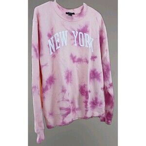 Forever 21 Women’s Large Pink Tie-Dye “New York” Crewneck Sweatshirt EUC